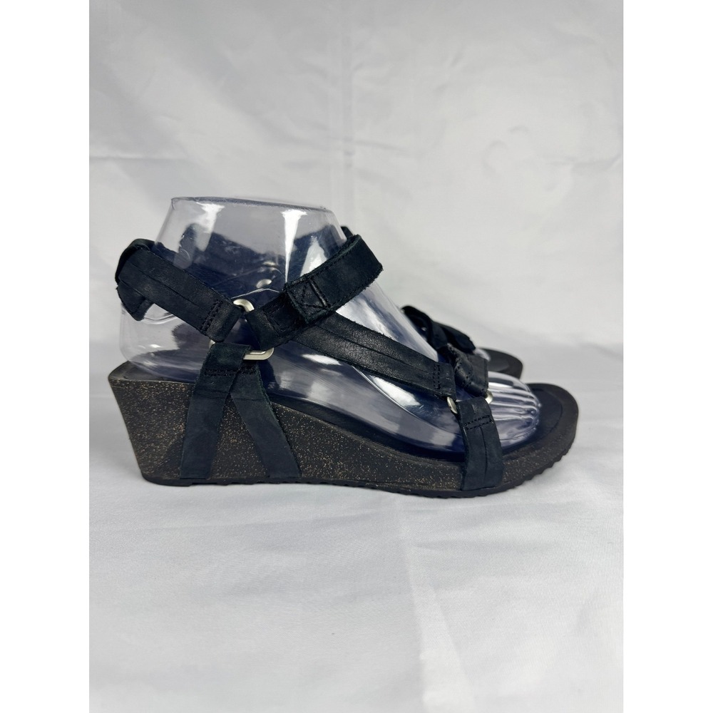 Teva Ysidro Universal 1015119 Womens US 7.5 Black Cork Wedge Sandal Ankle Strap